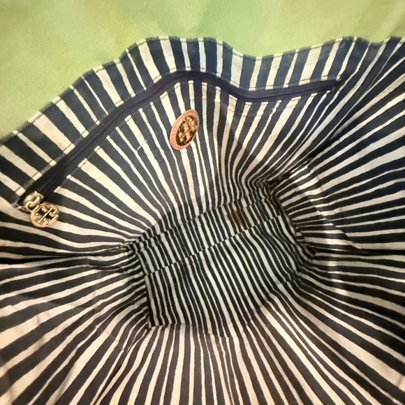 Tory Burch Large Lime Green Canvas Brown Leather Tote Bag MSRP $358 - Picture 13 of 16